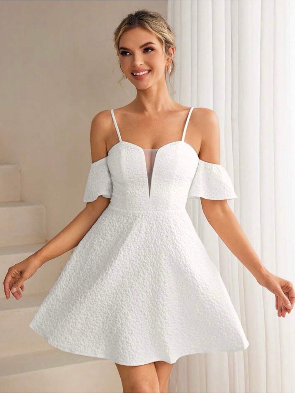 SHEIN Belle Open Shoulder A-Line Dress